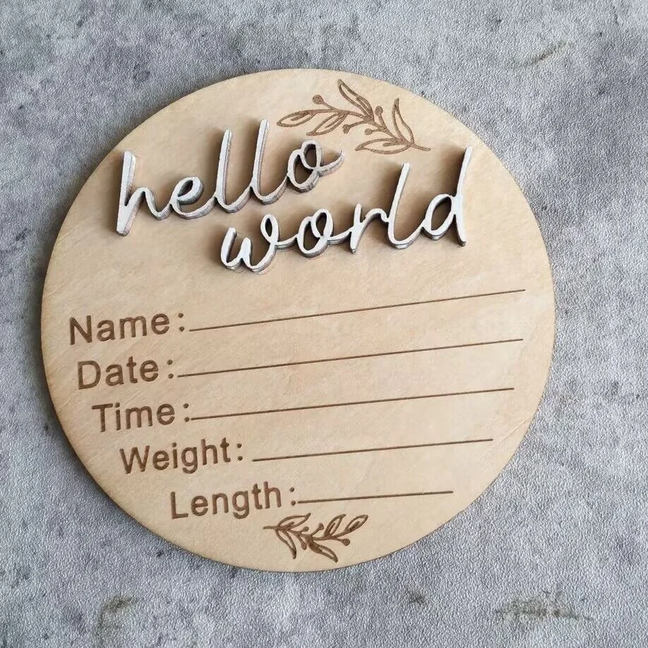 Newborn gift 3D hello  world sign Wooden hello world sign Hospital photo props