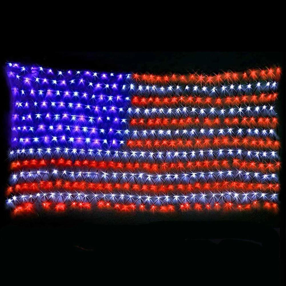 American Flag Hanging Ornaments for Independence Day  Led Flag Net Lights of USA for Festival Holiday Decoration