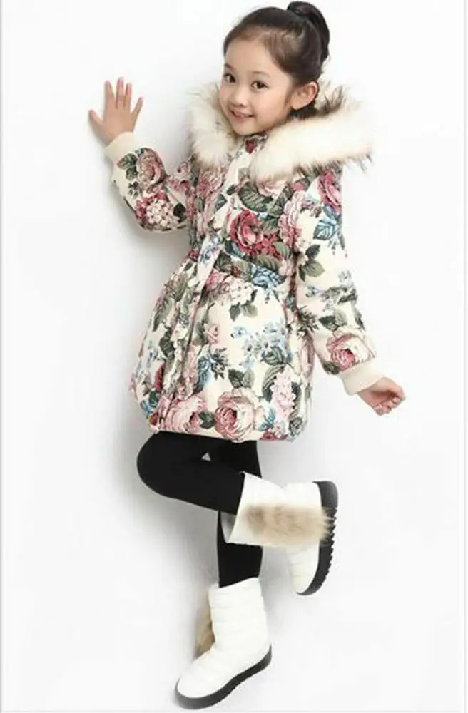 
Kids Girls Padded Hooded Jacket Winter Coat Velvet Thick Fur Collar Casual Parka 