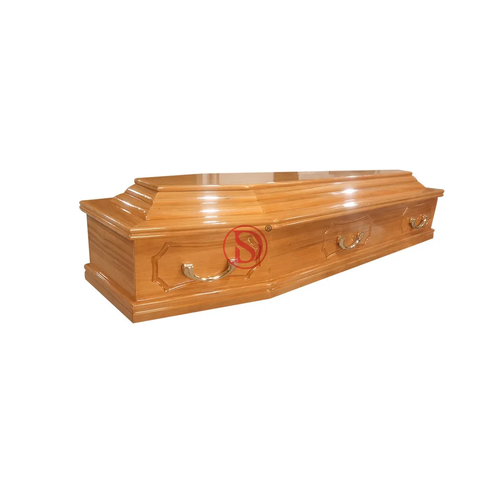 European Style Glossed Oak Wooden Casket American Style Coffin Accessories with Monument Bag for Adults or Pets Baby Monument