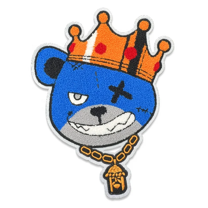 Custom High Quality Colorful Embroidery Letter Logo Iron On Crown Chenille Patches For Clothing