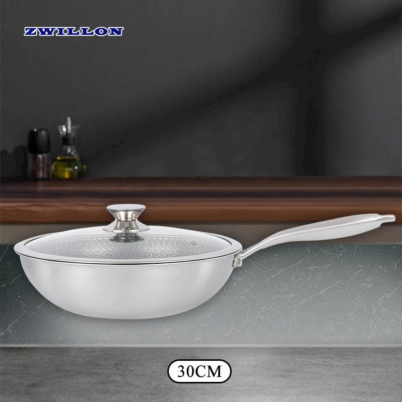 ZWILLON Chinese Wok cookers large cooking 30CM/32CM commercial Easy to clean Insulation stainless steel honeycomb wok