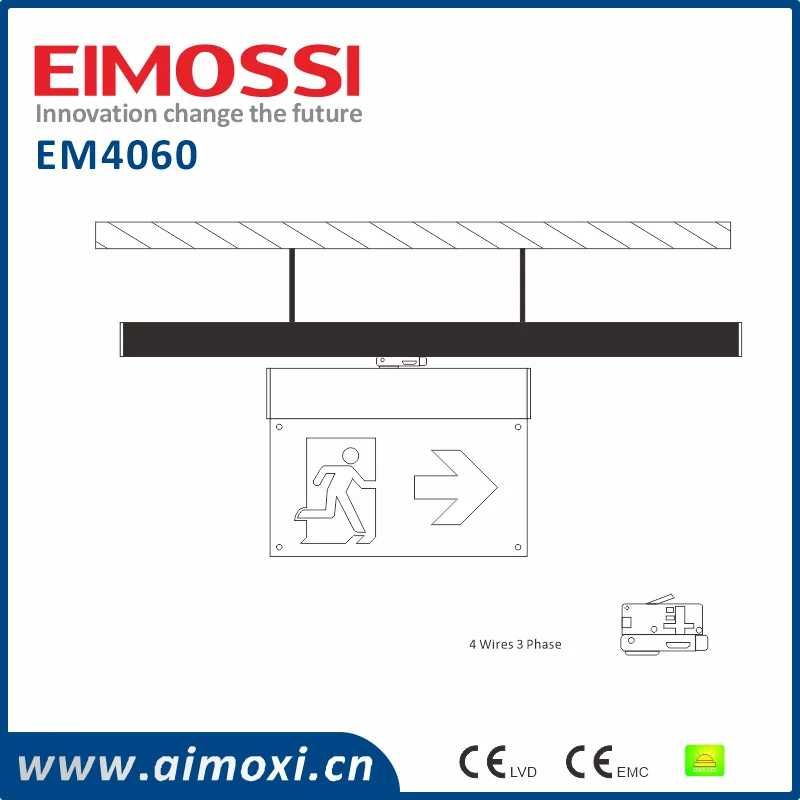 Track mounted AIMOXI EM4060 acrylic board light rechargeable LED emergency exit for door supermarket exit sign