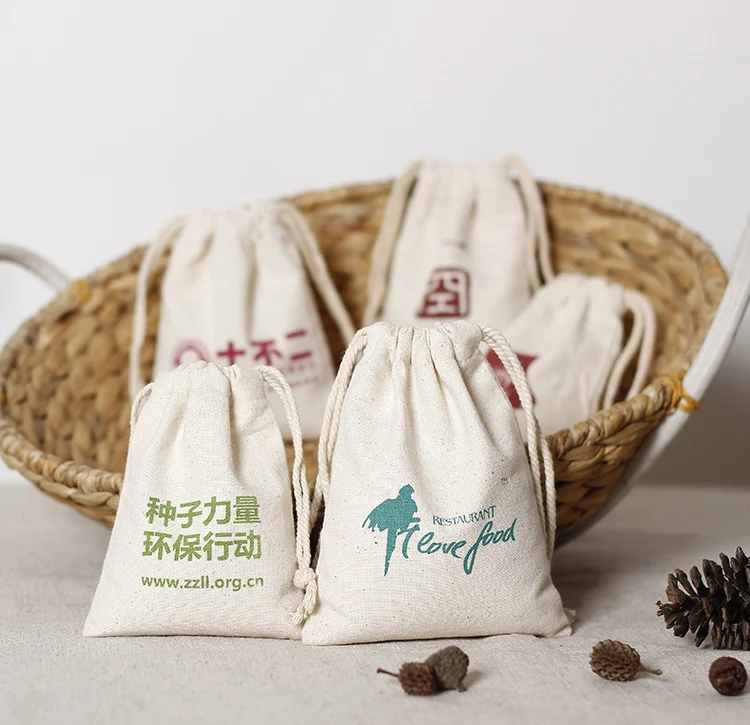 Custom Logo Printed Burlap Hessian Coffee Christmas Gift Drawstring Jute Gunny Pouch Brown Cotton String Jute Bag