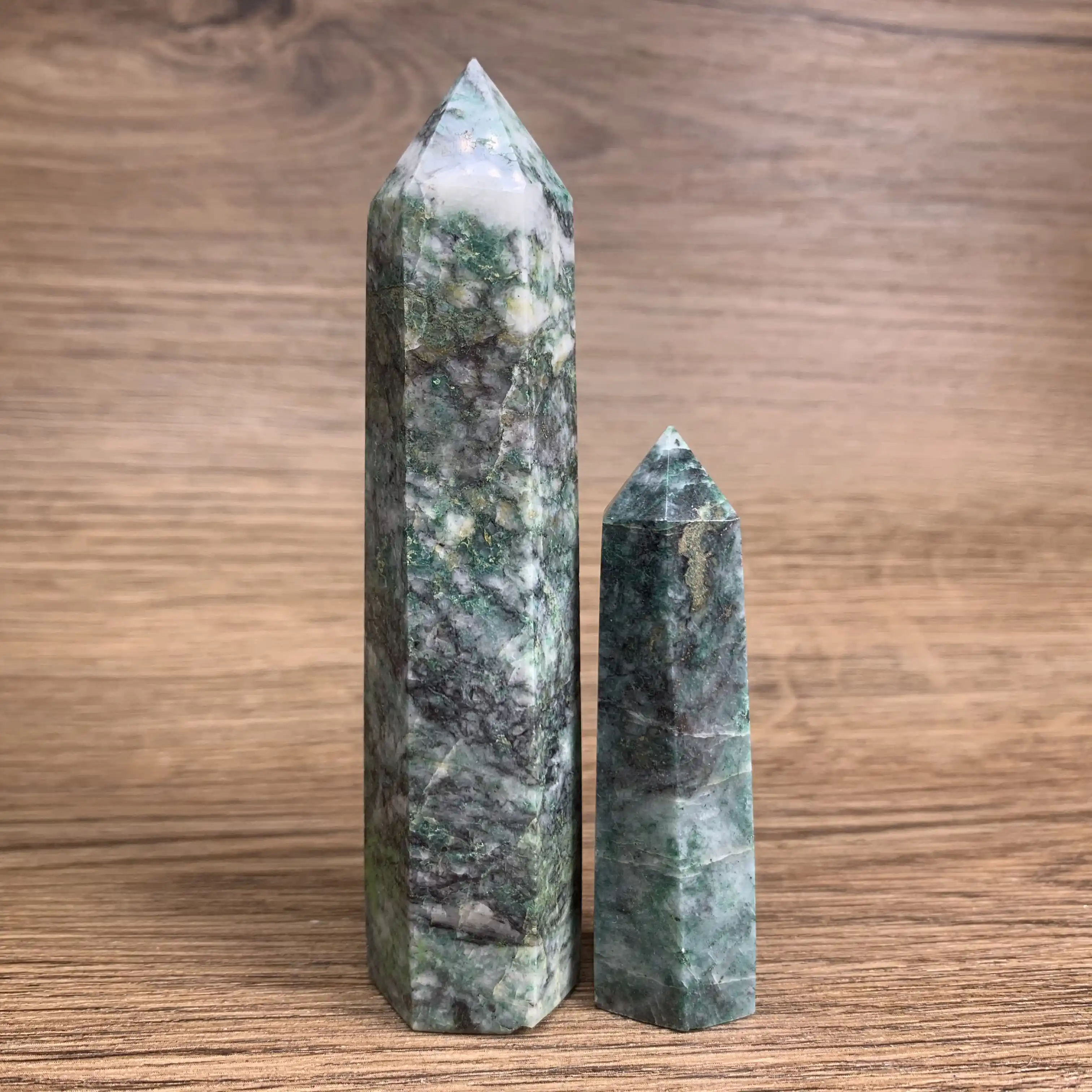 Wholesale Natural Crystal green jade with pyrite tower  Crystal wand point