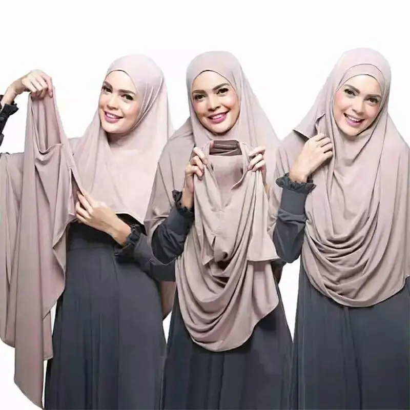 
 Meixin high quality new desgin muslim women factory supply two holes cotton jersey instant hijab  