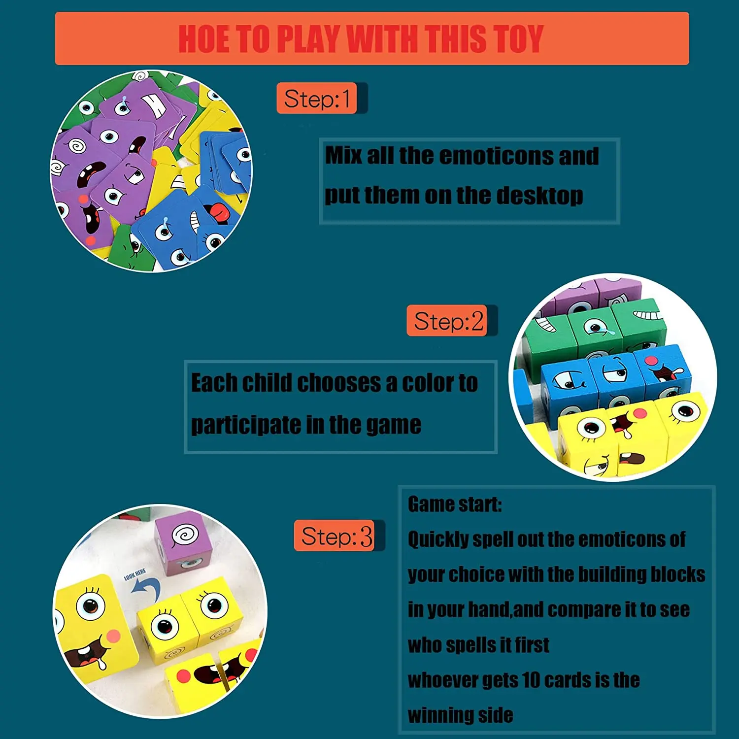 Educational Wooden Expressions Matching Puzzle Face-Changing Magic Cube Building Blocks Game Thinking Training Brain Toy w/ Bell