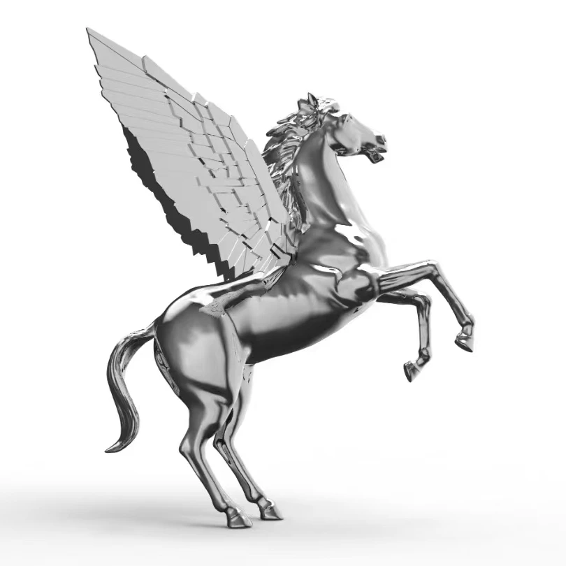 Custom handmade polished metal art statue animal horse with angel wing decor outdoor sculpture