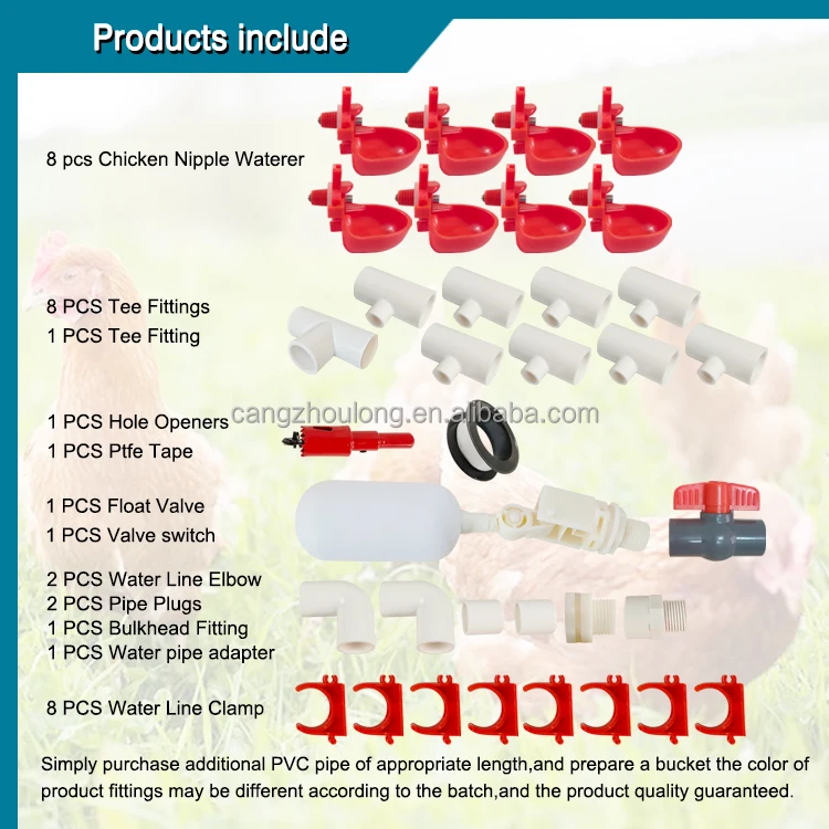 ZB DIY Automatic Backyard Chicken Baby Chick Drinker Complete Set Pipeline Hanging chicken drinker