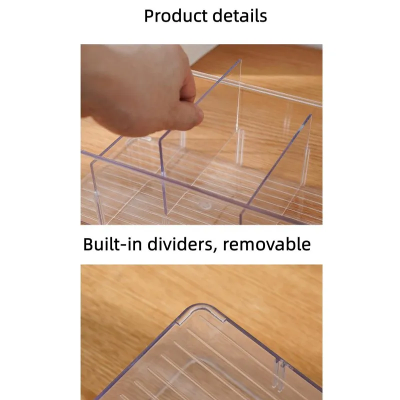 Fridge Organizer Stackable Refrigerator Clear Food Container With Divider Fridge Snacks Drink Storage Box