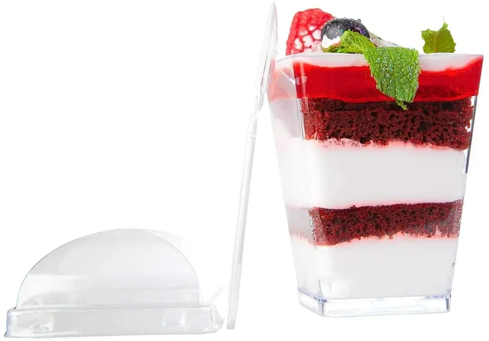 5oz Clear Tumbler Plastic Parfait Cups, Tasting Appetizer Bowls, Tall Square Shooters Shot Glasses