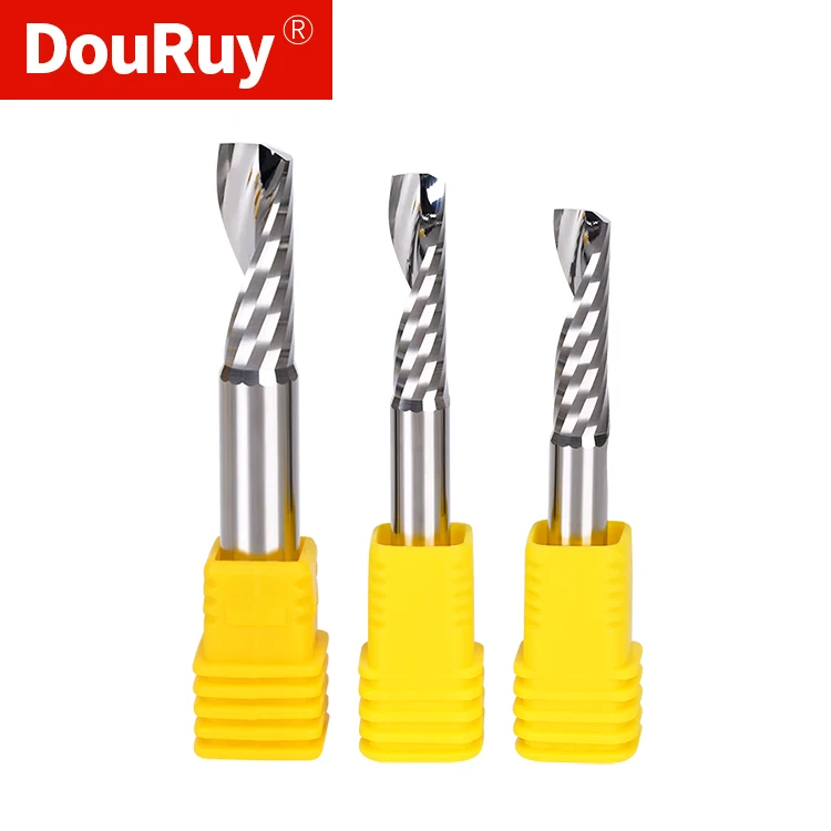 DouRuy cnc carbide one flute spiral milling cutter router bit for acrylic 1 flute carbide end mill Carving Carbide Router Bits