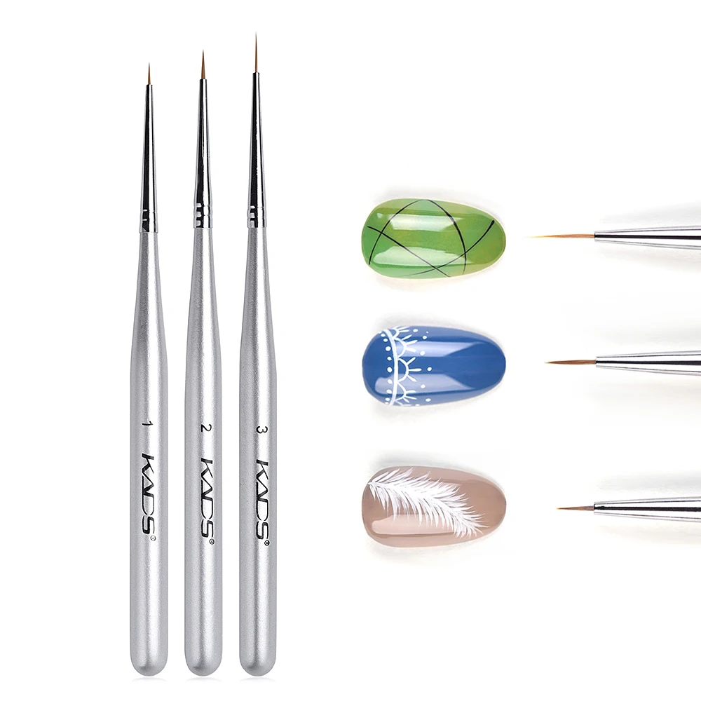 3pcs/set Professional Nail Art Pen Polish Brush Set for UV Gel Builder Stripes Lines DIY Drawing Pen Silver Nail Liner Brush Pen