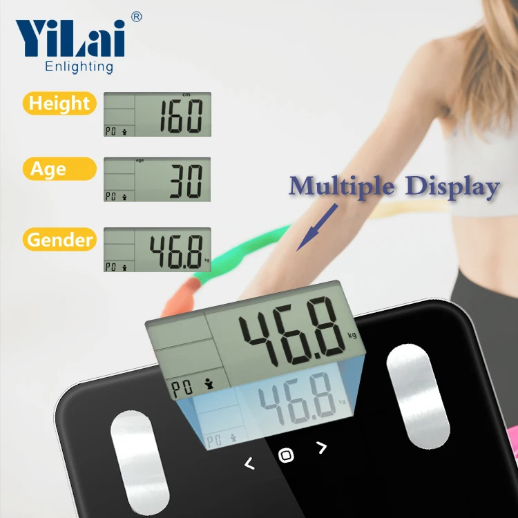 Body fat body water muscle mass bone mass calories measuring scale with USB rechargeable battery