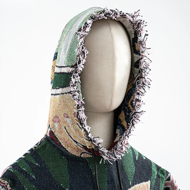 Custom Wholesale Blanket Hoodie 3d Jacquard Tapestry Brand Pullover Hoodie Tapestry Sweater Music Custom Logo Adult Men Woven