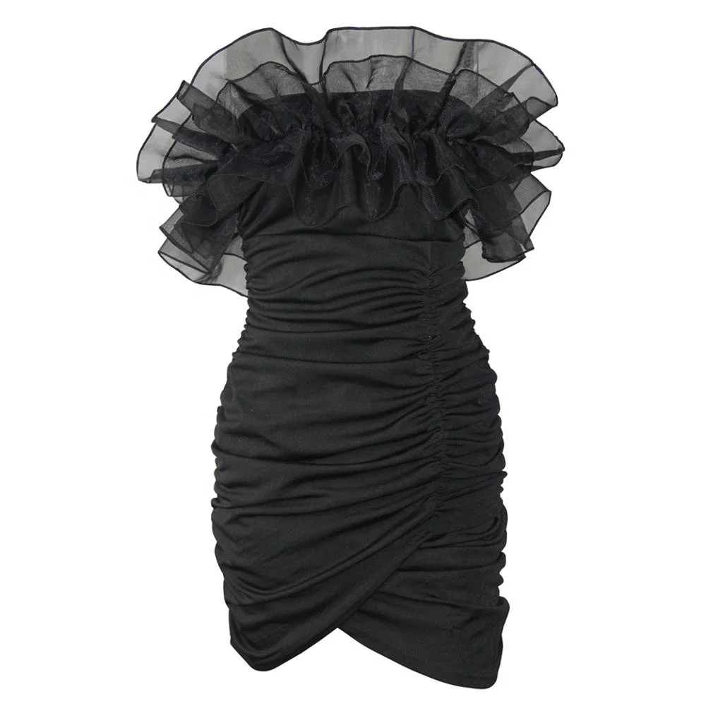 B62580A American sexy net gauze bubble dress autumn/winter cross-border hot style pleated skirt
