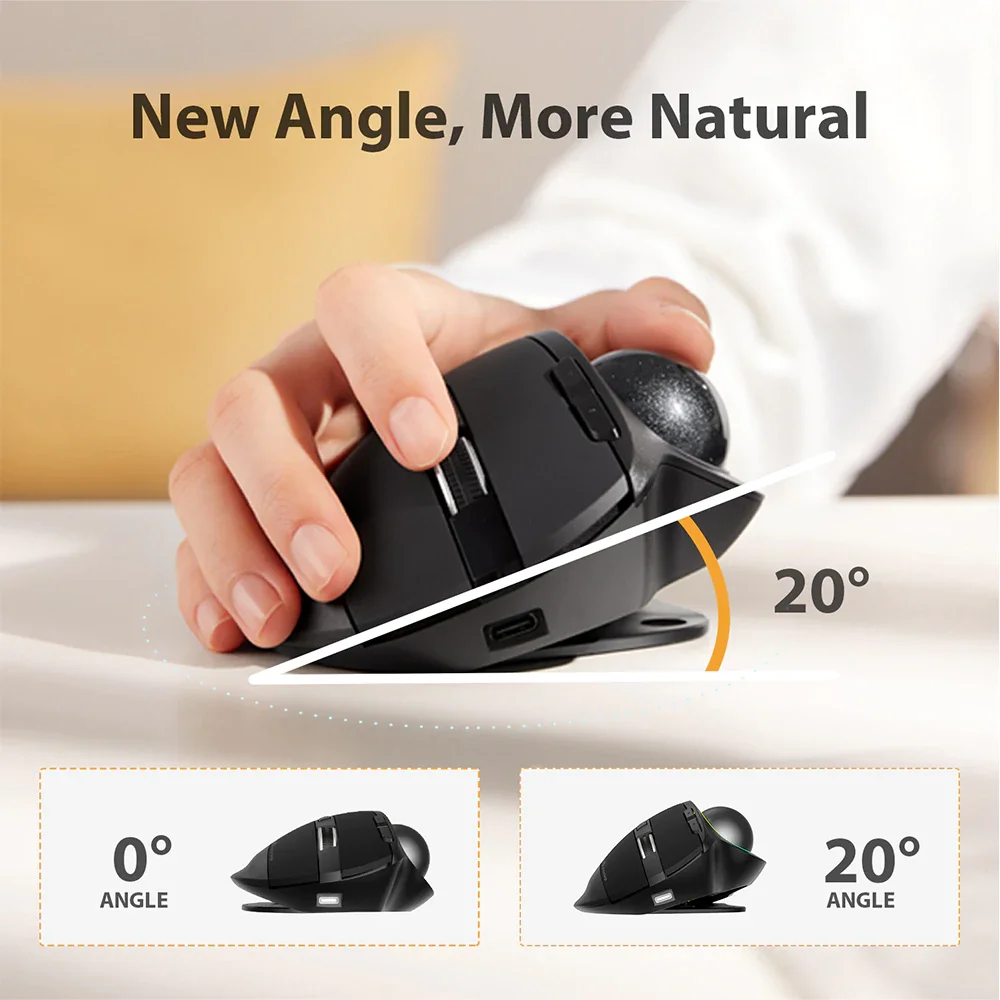 ProtoArc RGB Trackball Mouse Rechargeable Vertical Wireless BT Mouse for PC Computer Ergonomic Mouse