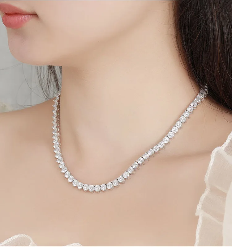 S925 Sterling Silver Moissanite Diamond Necklace Premium Silver Plated Jewelry for Wedding Party Engagement