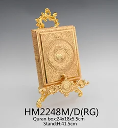 Stones Gold Home Decoration Gift Box Metal Souvenir Stand Plated India Rectangle Quran Box Muslim Silver / Gold Souvenir Saudi