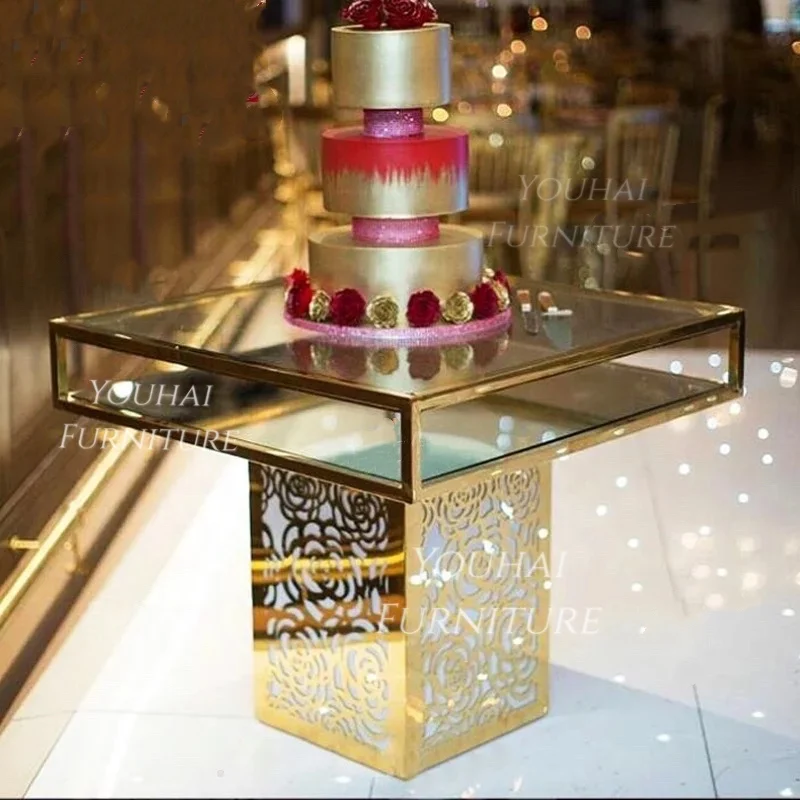 Gold stainless steel wedding sweetheart cake table for sale