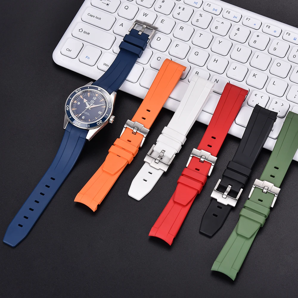 JUELONG Customizable Color Size Logo FKM Curved End Rubber Watch Strap 22mm 20mm Diving Watch Band Replacement