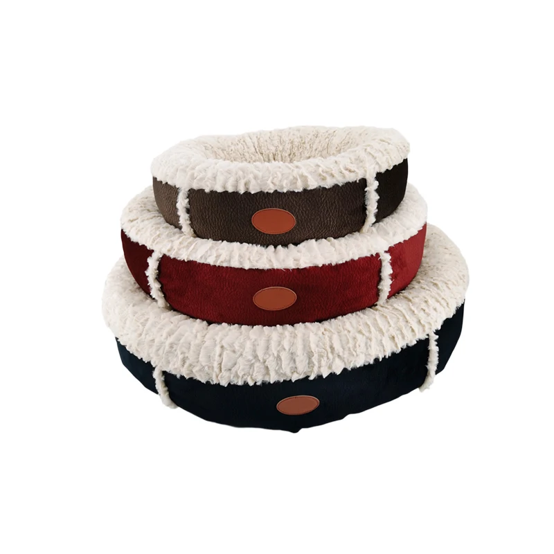
Petharbor Luxury Round Bolster Cat & Dog Bed Wholesale Soft Plush Warm Pet Bed Cushion Donut Sofa 