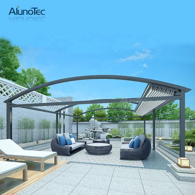 Motorized Retractable Curved Roof Awning Outdoor Folding Waterproof Gazebo Canopy