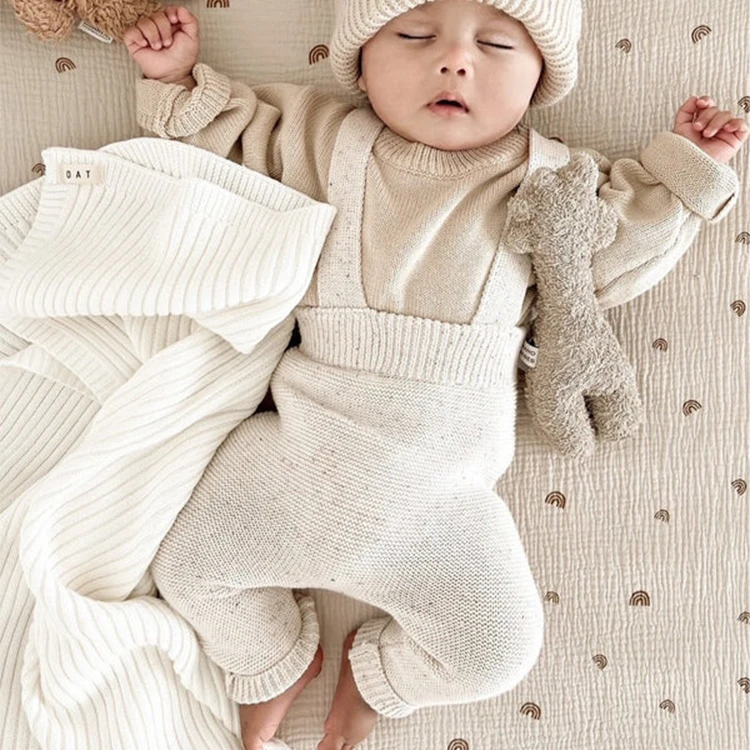 Custom Organic Cotton Baby Clothes Kids Knitted Fabric Knitwear Pants