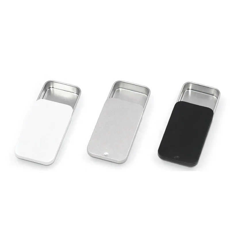 Black White Silver Rectangle Mini Sliding Boxes Mints Cream Rings Brooches Necklaces Balms Packaging Tin Boxes