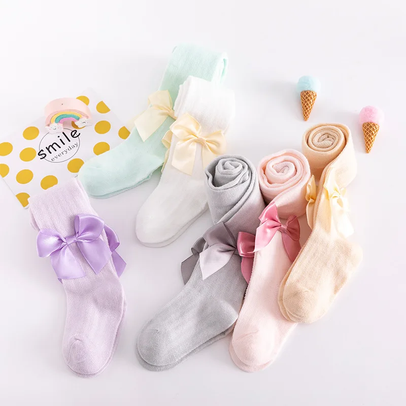 Fancy Summer Color Hollow Mesh Breathable Big Bow-knot Little Girl Elegant Soft Tights Pantyhose
