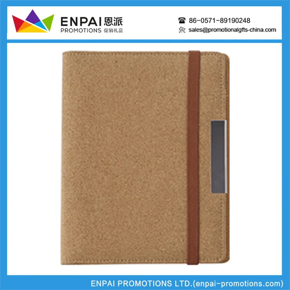 Wholesale Custom Printed Presentation Cork Folder,promotion Rubber Band Closure ,a slip Pocket File Folder