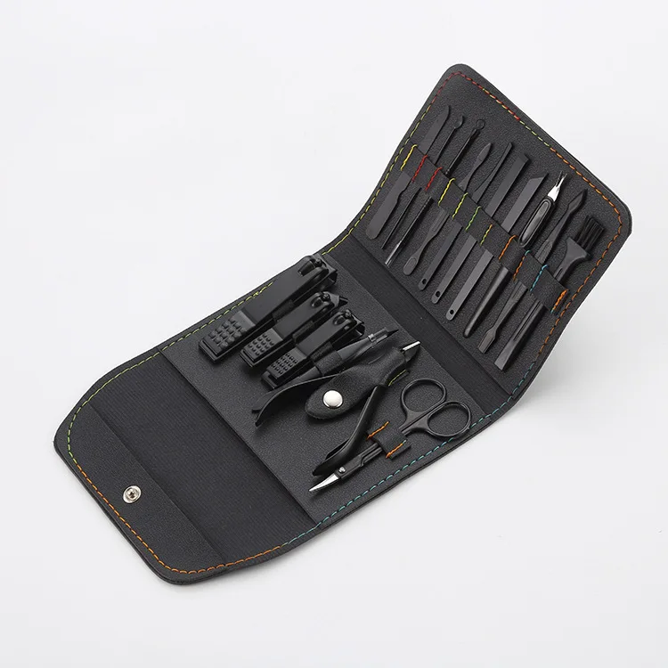 16Pcs High Quality Black Nail Scissors Grooming Kit Professional Manicure & Pedicure Set