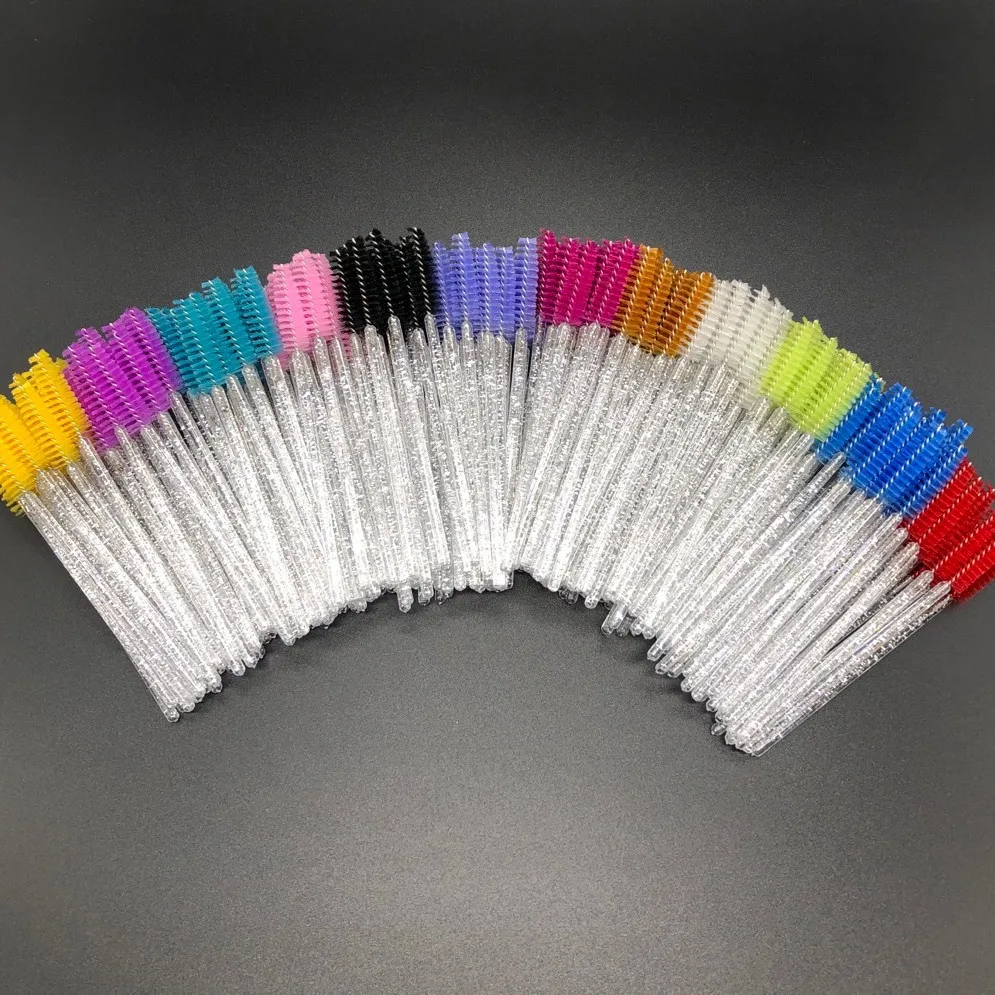 Disposable Eyelash Makeup Brushes Applicators silver Crystal Handle Glitter Mascara Wands 50pcs