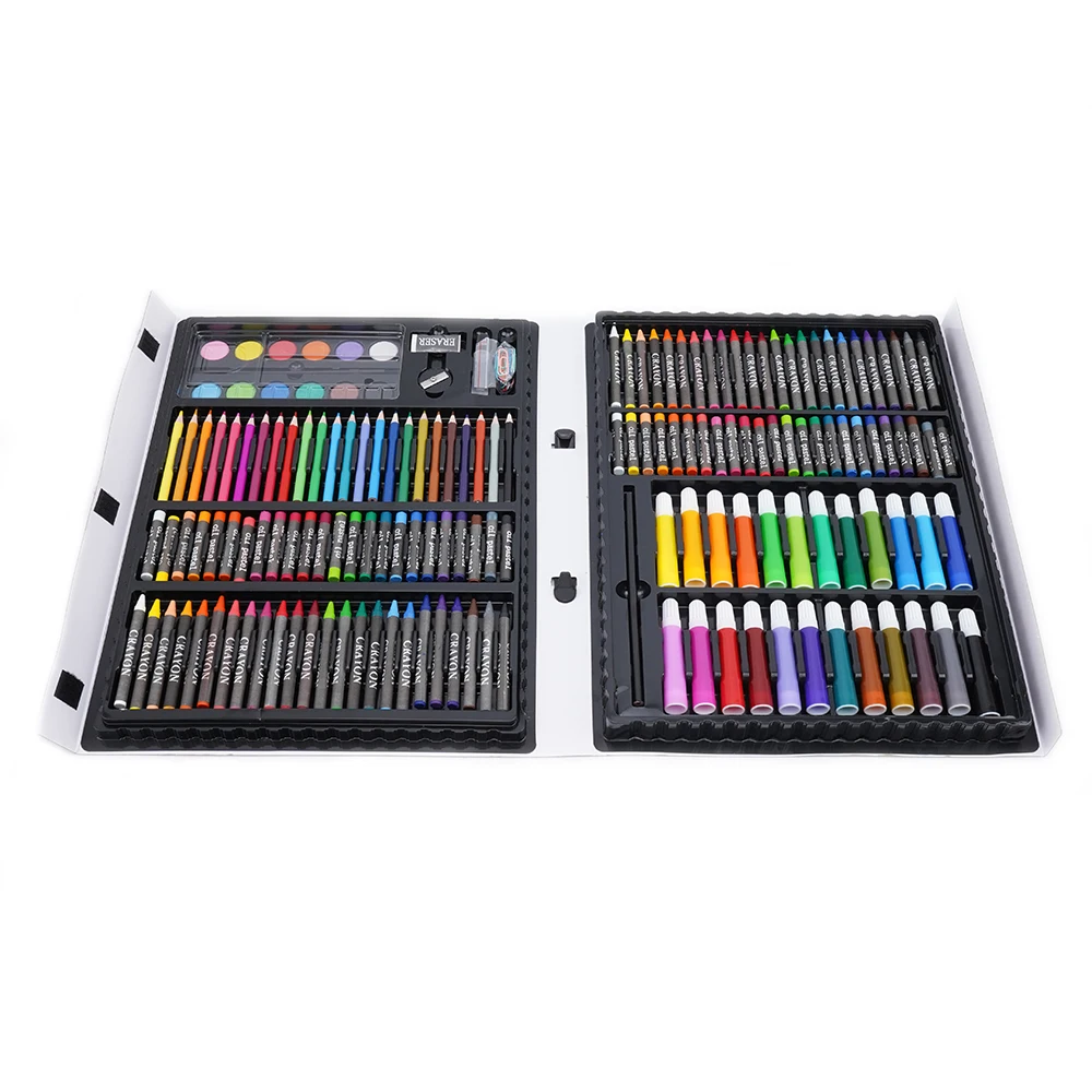 187 pieces  kids drawing watercolor painting plastic pencil case  with easel art set for kids