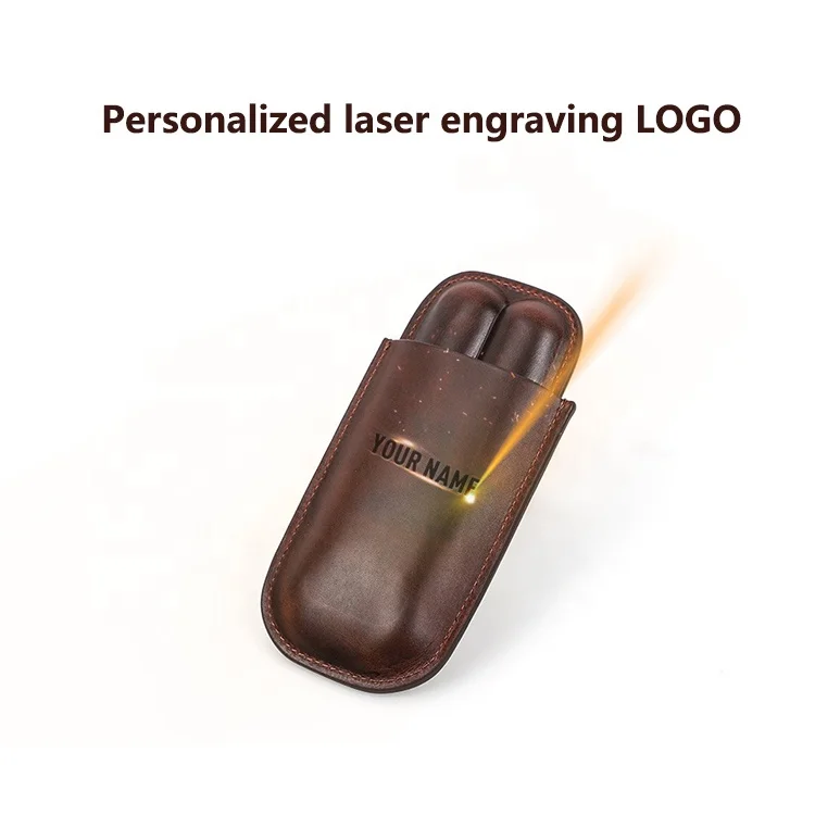 Personalised Custom Genuine Leather Cigar Case Handmade 2 Tube Travel Cigar Holder Box For Men