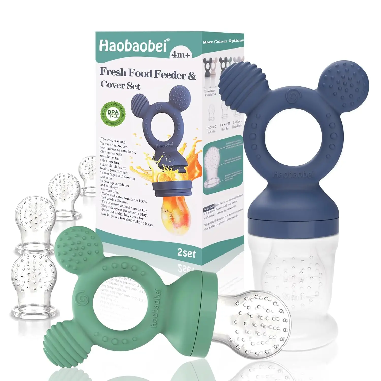 BPA Free Baby Feeding Supplies Baby Fruit Feeder Frozen Teething Toys with 4 Extra Teats