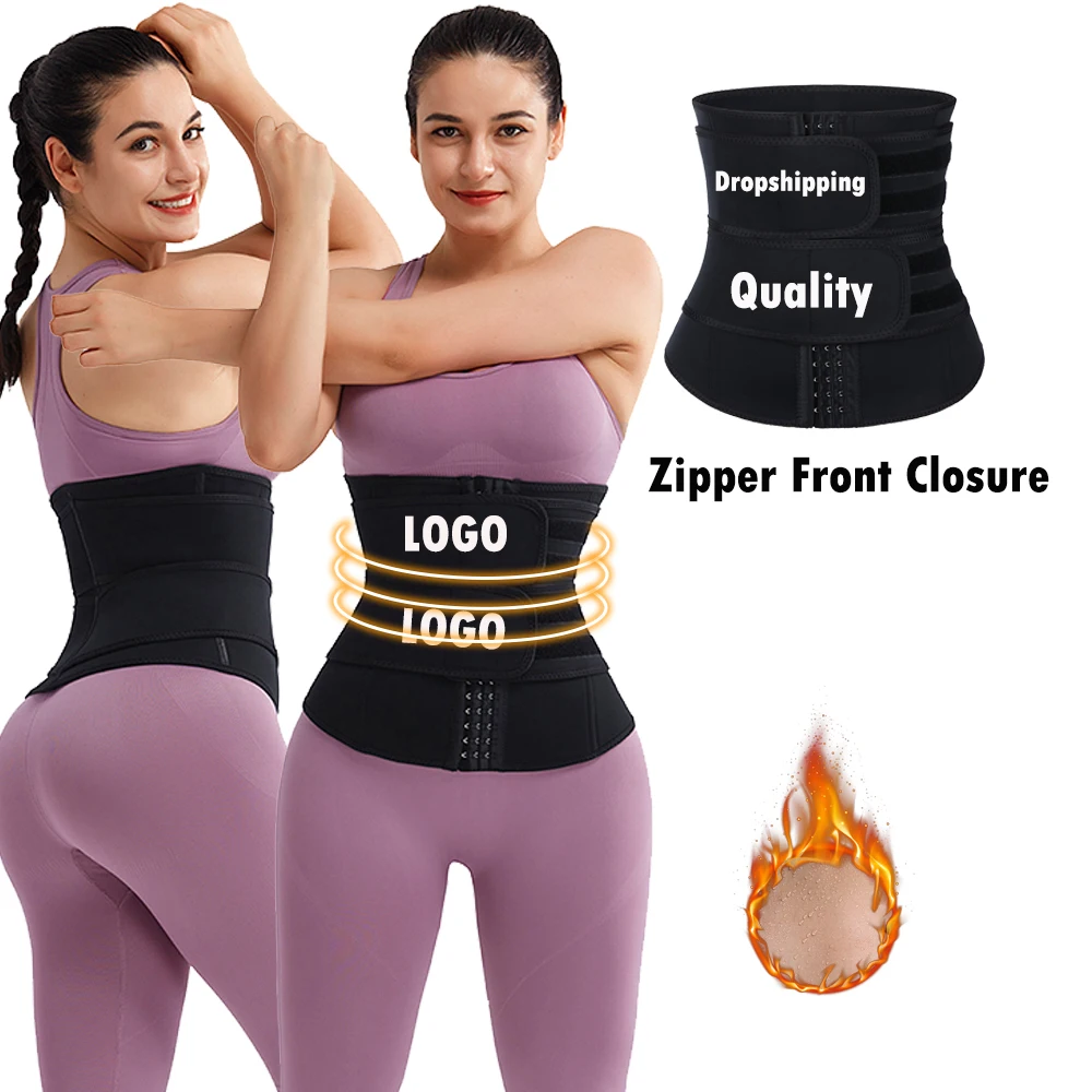 
Dropshipping 2020 Women Sauna Sweat Neoprene Double Belt Slimming Waist Trainer With Hook for Weight Loss Bodyshaper 