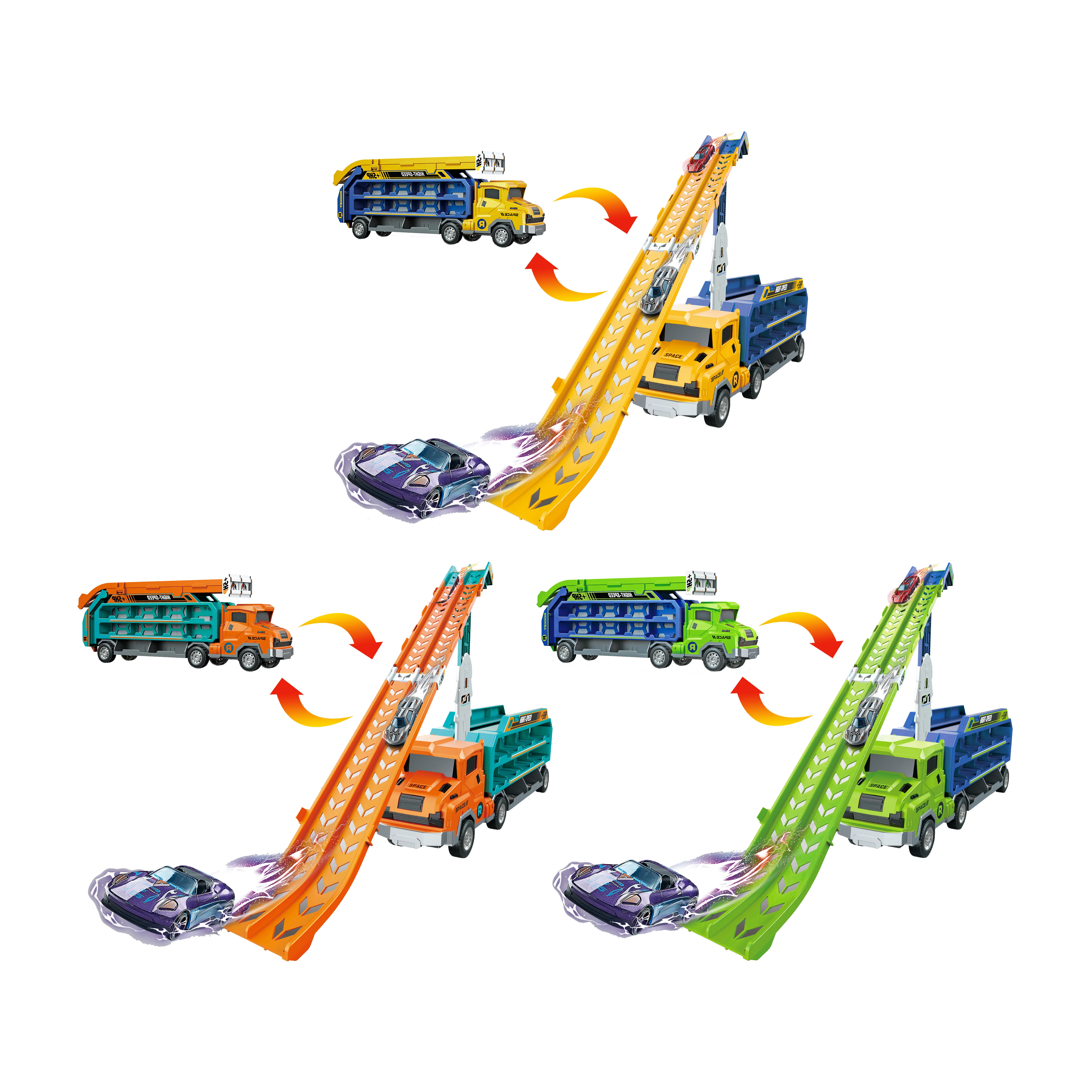 Hot Selling Assemble Foldable Car Track Deformation Inertial Transport Alloy Sliding Racing Track Car Toys