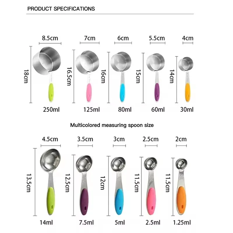 10 Piece Measuring Cups Measuring Spoons Set Stainless Steel Measuring Cup Spoon For Baking Tea Coffee Kitchen Measuring Tools