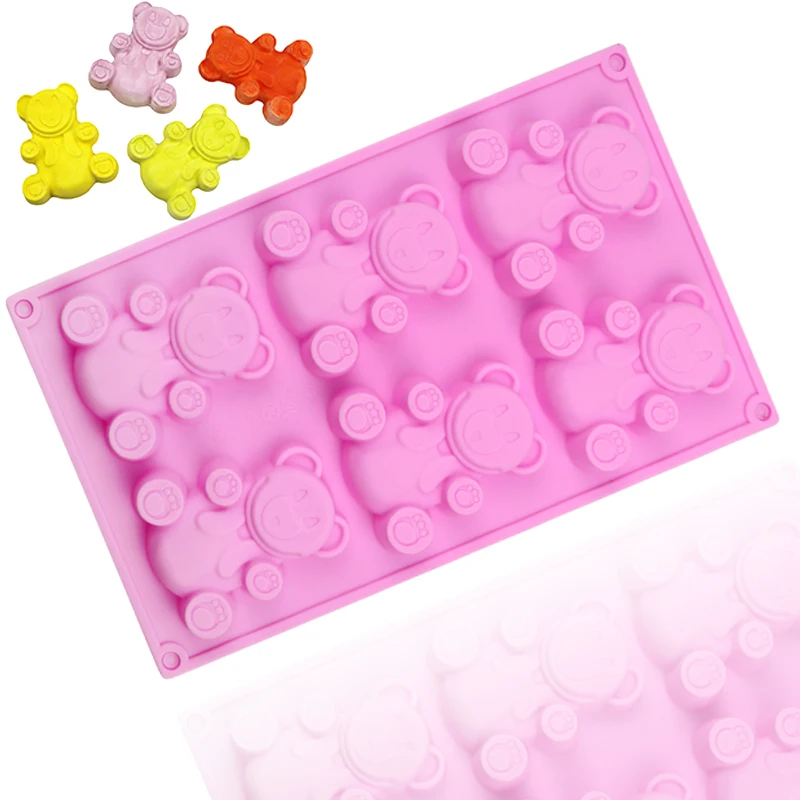 free sample 6 cavity huge bear shape silicone cake mold pudding mold diy hand make soap candle resin mold reused