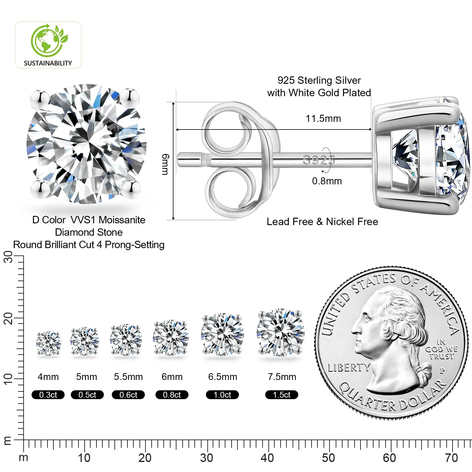 Factory Price VVS Diamond Earring 925 Sterling Silver Men Women Jewelry Round Cut GRA Certificate Moissanite Stud Earrings