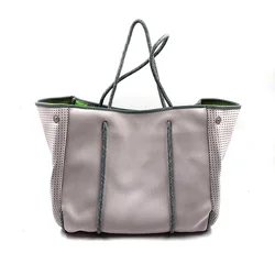 Light Pink Half Perforated Large Neoprene Bag Beach Tote Bag for Women with Inner Zipper Pockets