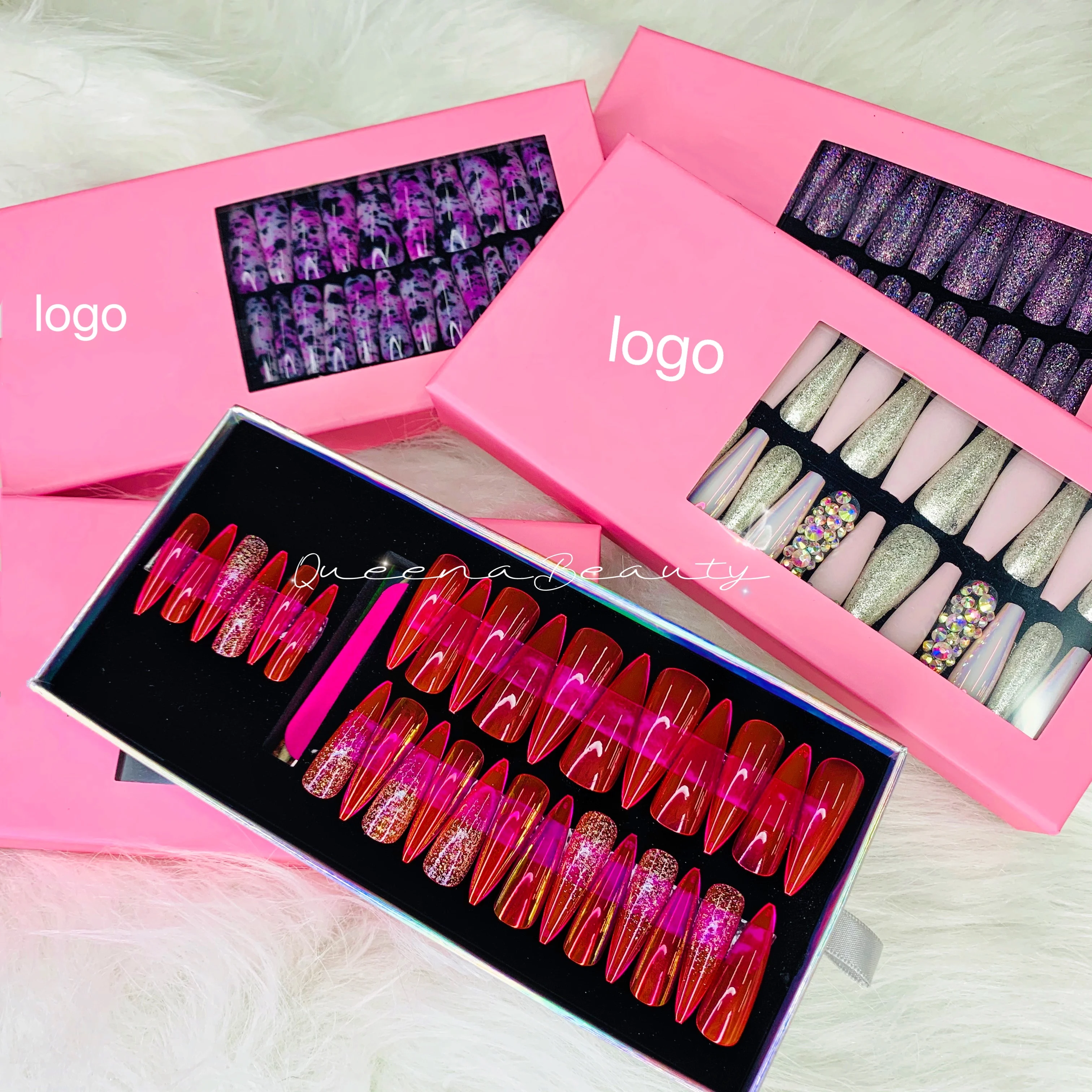 Luxury High Quality Movie Star acrylic Nail Design matte and gloss Long Press On nails full cover 24pcs/box false nails