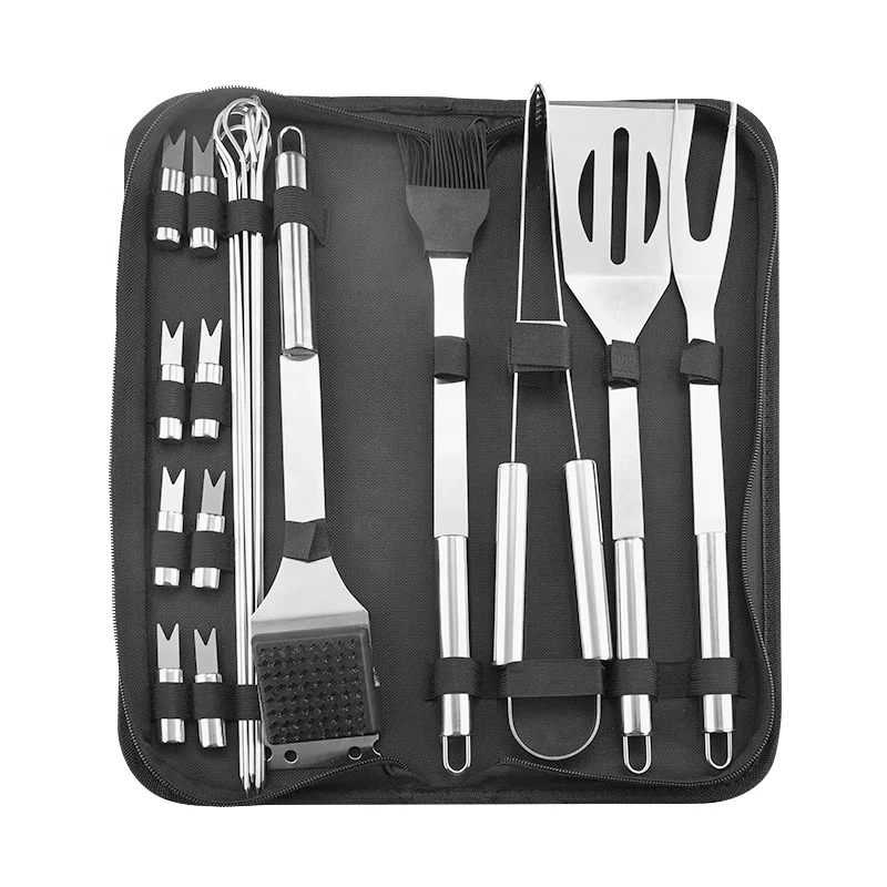 20 pcs stainless steel camping outdoor home made utensils barbecue grill accessories bbq grill tools with storage bag