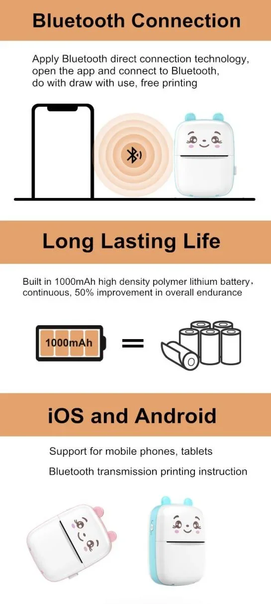 Mini Photo Printer Mini Pocket Concise White Inkless Thermal Label Printer for Android Ios Phone Impressor Printer