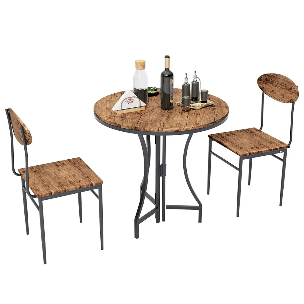 NBHY 3 Pcs Kitchen Foldable Round Breakfast Nook Counter Height Table Pub Bar Dining Set Table and Chairs