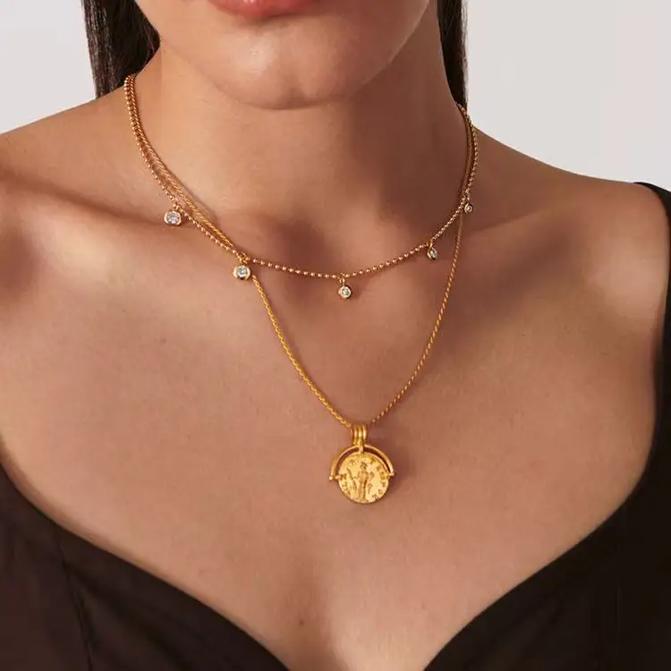 Simple Temperament Necklace For Women Stainless Steel Versatile High-grade Gold plated Zircon Clavicle Chain Necklace