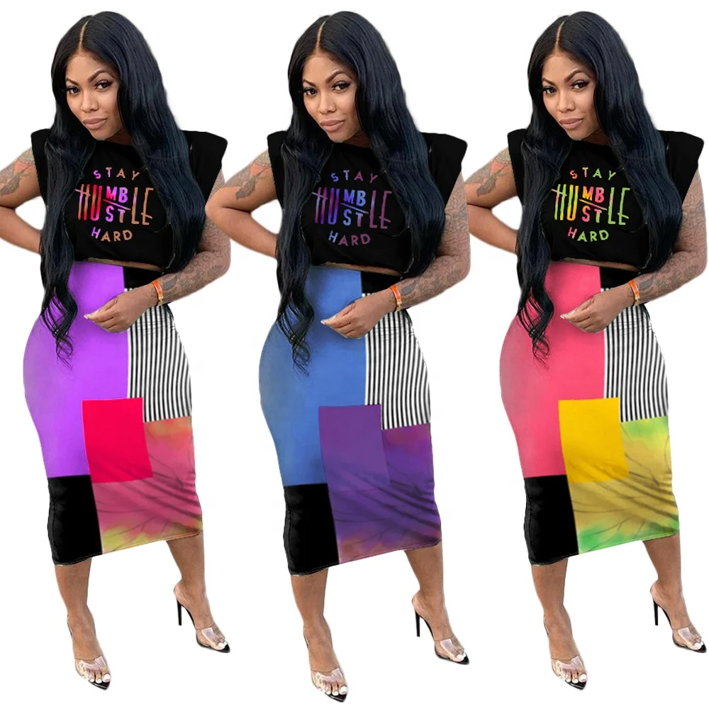neon  2021 Plus Size Womens Clothing Fashion Women Clothes skirt Outfits Two Piece Set plus size women clothing