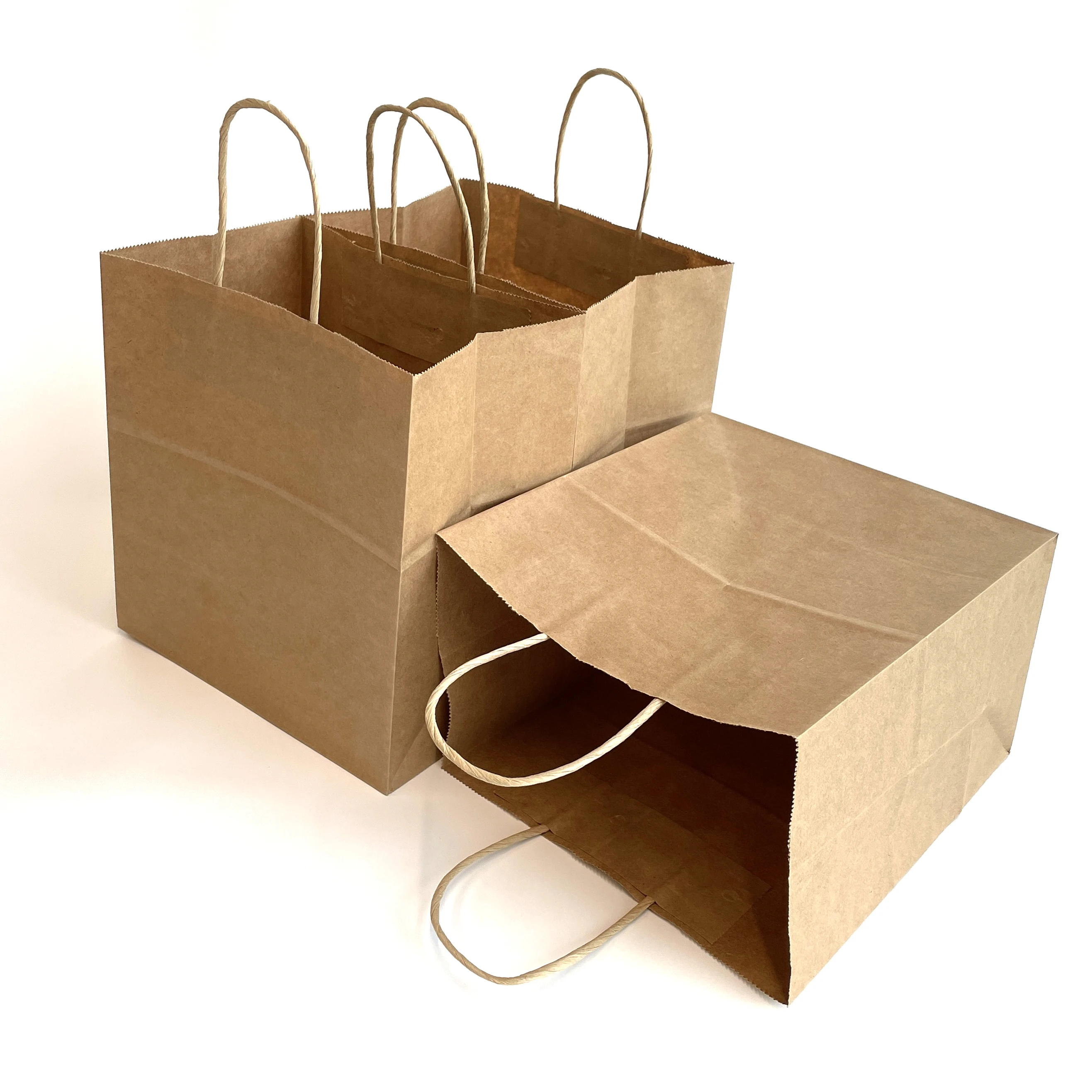 
 Брендовый коричневый пакет из крафт-бумаги, китайский производитель, упаковка с плоскими ручками для покупок, Подарочный пакет с индивидуальным логотипом OEM  