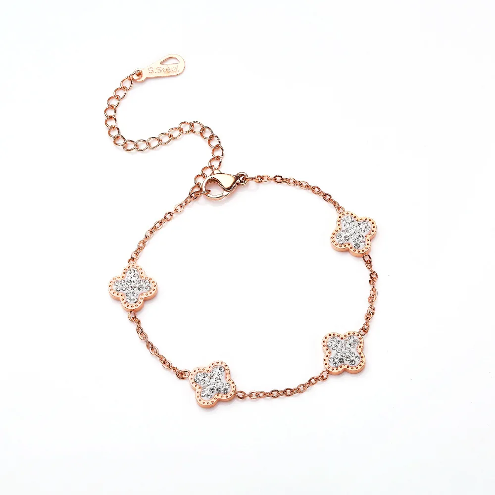 High Quality 18k Gold Plated Bangle Famous Mix Colors Leaf Zircons Female Wholesale Bracelets Stainless Steel Bracelet Jewelry